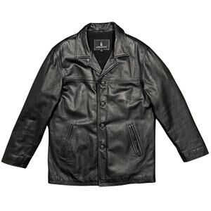 London Fog Black Leather Collared Lined Vintage Y2K Button Up Jacket Mens Medium